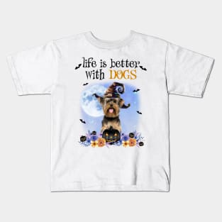 Yorkshire Terrier Witch Hat Life Is Better With Dogs Halloween Kids T-Shirt